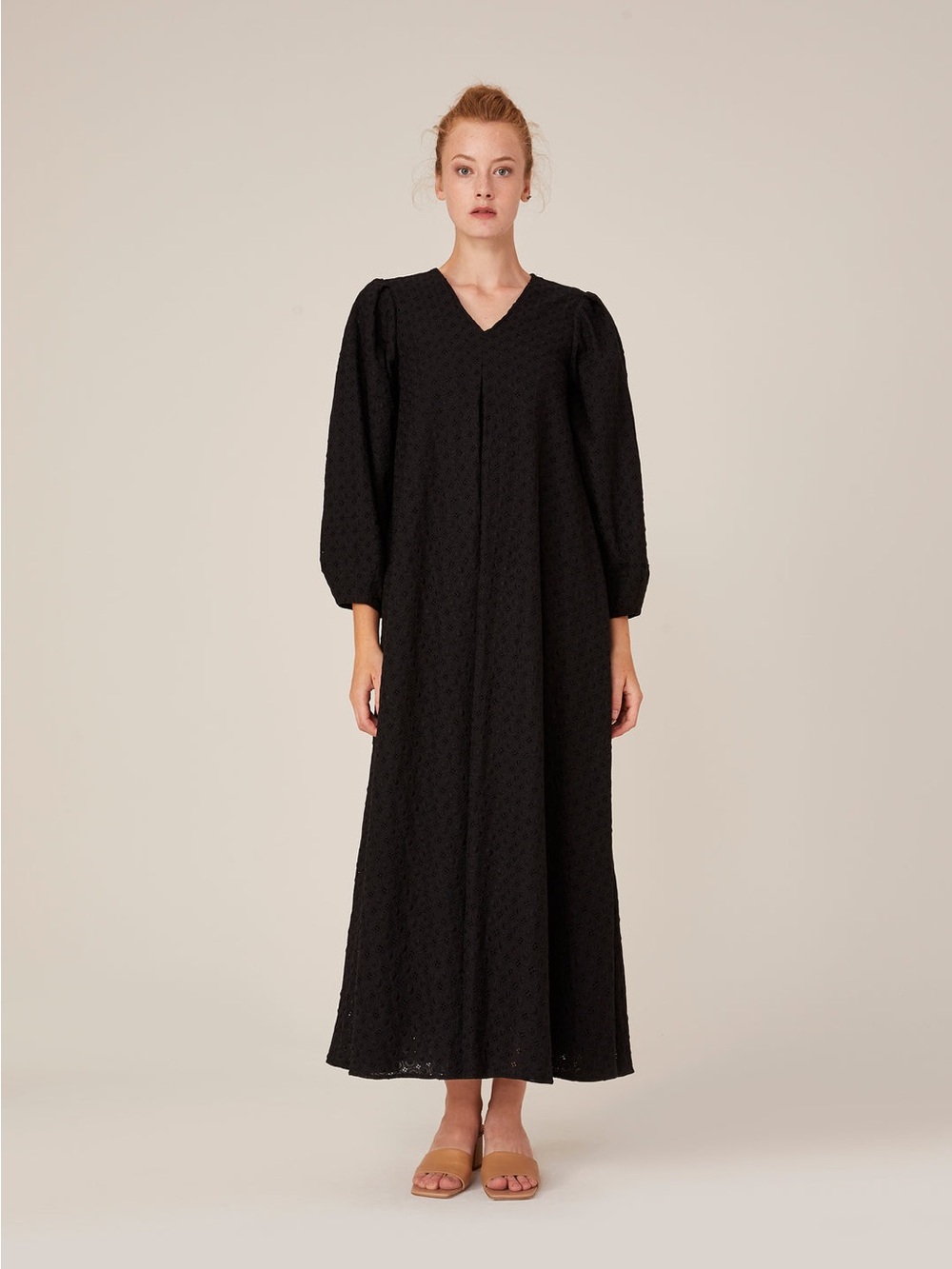 Cotton Black Eyelet Maxi Cottagecore Witchy Boho Sz 40/8